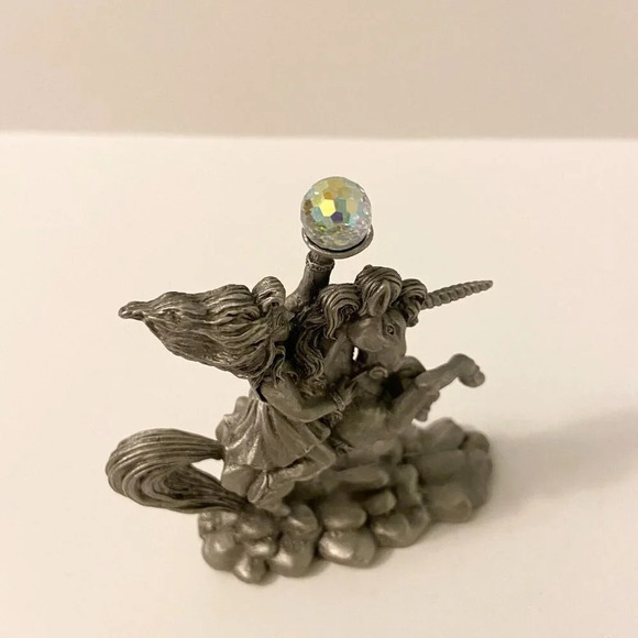 Vintage 1987 Spoontiques Pewter Unicorn Crystal Glass Sphere 3 Inch Figurine - Picture 5 of 12